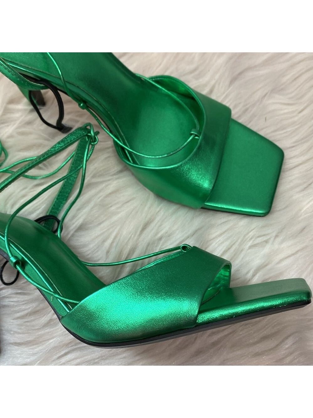 NWOT Zara Metallic Green Lace-up Leather Sandals, Size 7.5 - Picture 9 of 17